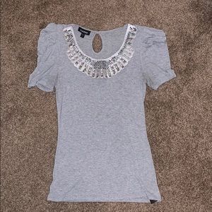 Bebe Gray Tee Shirt with Jeweled Bib